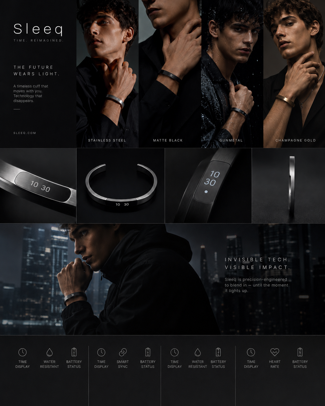 Sleeq smart cuff styled as luxury jewelry on models
